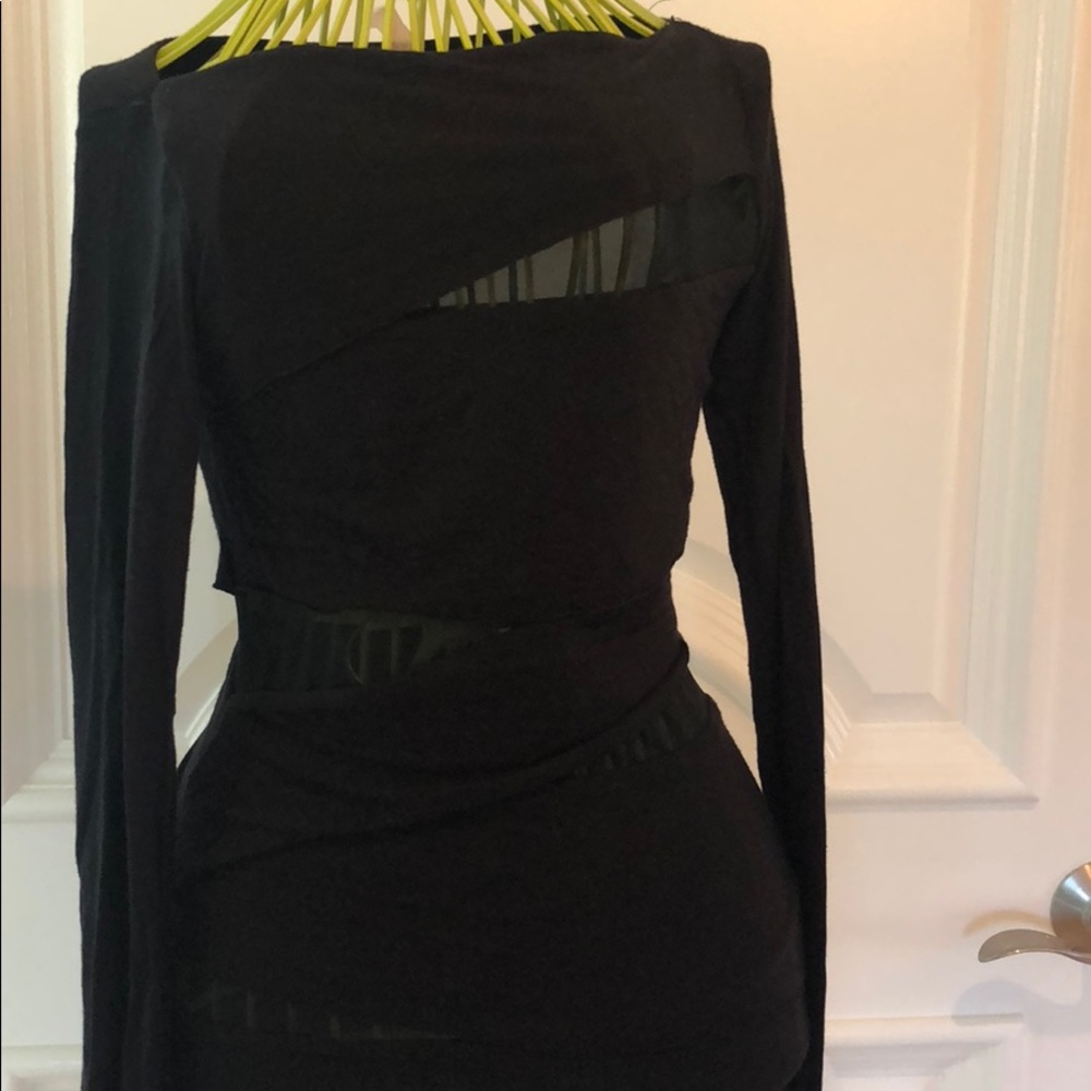 Mesh sheer and black long sleeve shirt